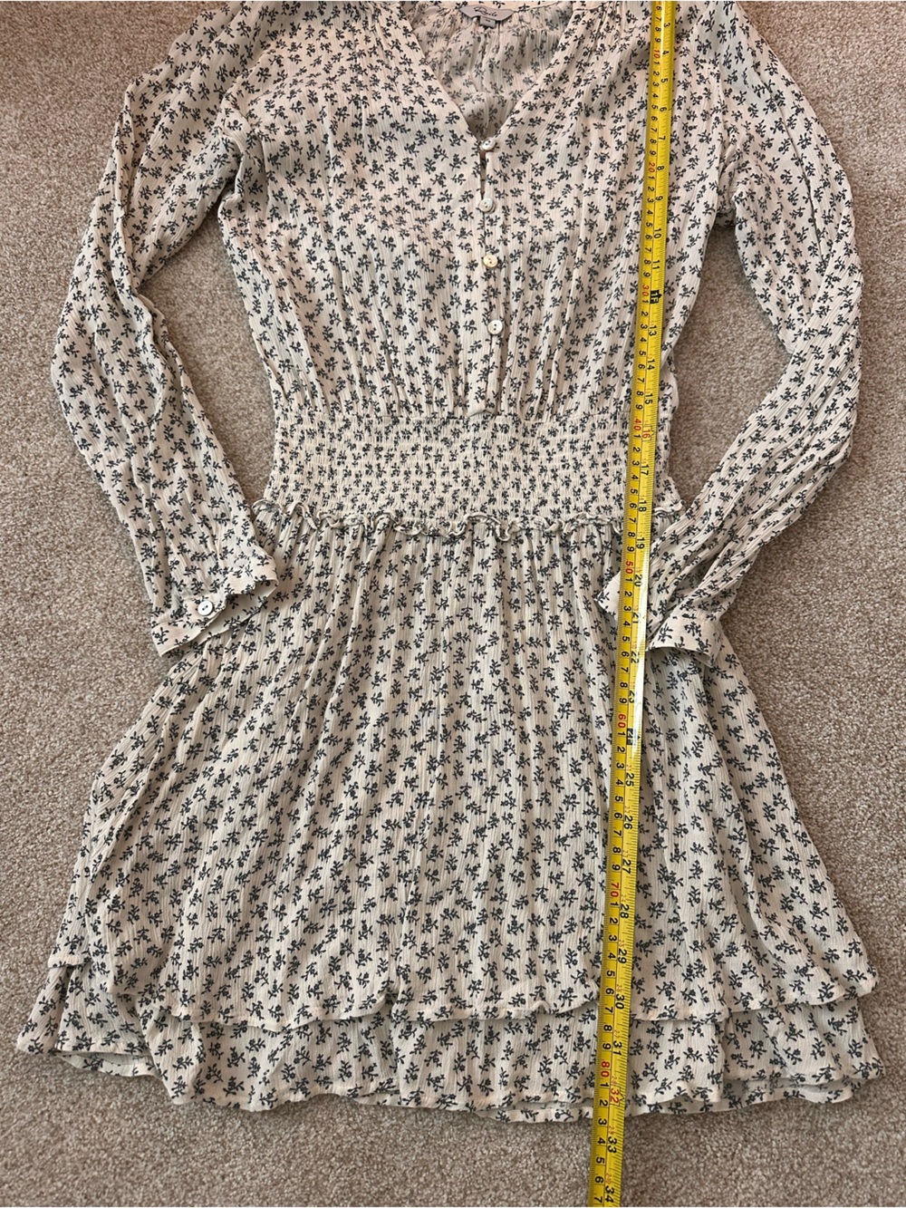Rails Jasmine Mini Dress Petite Floral Smocked Waist Long Sleeve XS - Picture 9 of 11